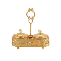 2 Pieces Condiment Jars with Lids and Spoons Golden for Kitchen Countertop