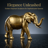 Elephant Statue Sculpture Gold Mother and Child, Synthetic Resin Feng Shui Eleph #variant:Trunk Down