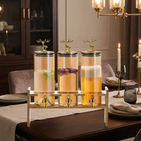 Rectangular Beverage Dispenser Set with Metal Stand, High Borosilicate Glass Juice Dispenser, Cold Water Dispenser for Parties and Iced Tea