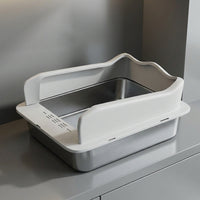Stainless Steel Cat Toilet Litter Tray, Semi-Enclosed Litter Pan for Big Cats, Odor Control Indoor Home for Pets, Never Absorbs, 50x35cm Size