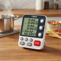 Flashing Light Notification 3 Channel Kitchen Timer Adjustable Volume Multi-Event Digital Timer Memory Function for Home Cooks, Laboratory
