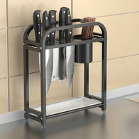 Stainless Steel Cutting Board & Knife Rack, Holds 4-5 Pieces, With Scissors Hook, Countertop Placement