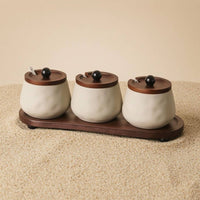 3 Pieces Ceramic Condiment Jar Set Matte Tableware Storage Short Feet