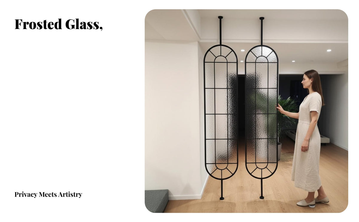 French Design Rotate Ing Glass Panel Rotatable Partition Screen Light Luxury Design Room Divider Arched Frame for Homeowners, Office Workers, Students, Entryway, Bedroom, Studio Apartment, Restaurant
