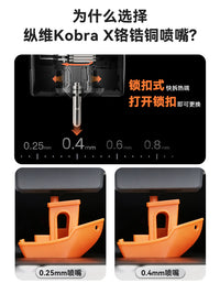 纵维Anycubic Kobra X铬锆铜喷嘴锁扣式快拆双金属3d打印机配件