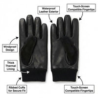 Leather Gloves Weather Outdoor Driving, Touch Screen Mens Leather Gloves, Warm Winter Gloves for Men, Motorcycle Riding Gloves, Black Large (12)