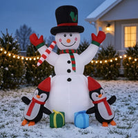 Outdoor Inflatable Snowman with Penguins Playful Christmas Inflatable Snowman Self-Inflating Yard Display Long-Lasting for Families