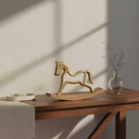 2 Pieces Gilded Equine Statue Gilded Finish Rocking Horse Figurine Artware for Living Room, Entryway, Desk
