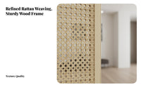 Chinese Design Foldable Rattan Divider Solid Wood Frame Woven Rattan Divider Freestanding Room Partition Mobile for Interior Designers, Business Owners, Entryway, Bedroom, Studio Apartment, Restaurant
