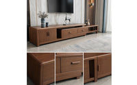 Modern Extendable TV Stand Space Saving Low-Silhouette Media Console Spacious Solid Wood TV Cabinet Sturdy for Apartment Dwellers, Living Room