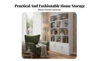 Solid Wood Floor Standing Bookshelf Sturdy Construction Bookshelf with Cabinets Compartmentalized Design Multi-Layer Storage Cabinet Easy Assembly for Students, Book Lovers, Homeowners, Living Room, Study, Bedroom