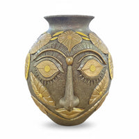 Abstract Face Vase Floral Leaf Patterns Face Relief Vase Flared Opening House Decoration
