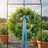 Artificial Greenery Wreath Spring Summer Fresh Green Leaf Wreath Realistic Ribbon Decorative Bow for Courtyard, Outdoor