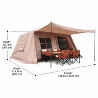 Tunnel Camping Tent, 4 Season Family Tent 3000mm Waterproof, 420x300x200cm with Extended Awning, Gold and Silver Tape