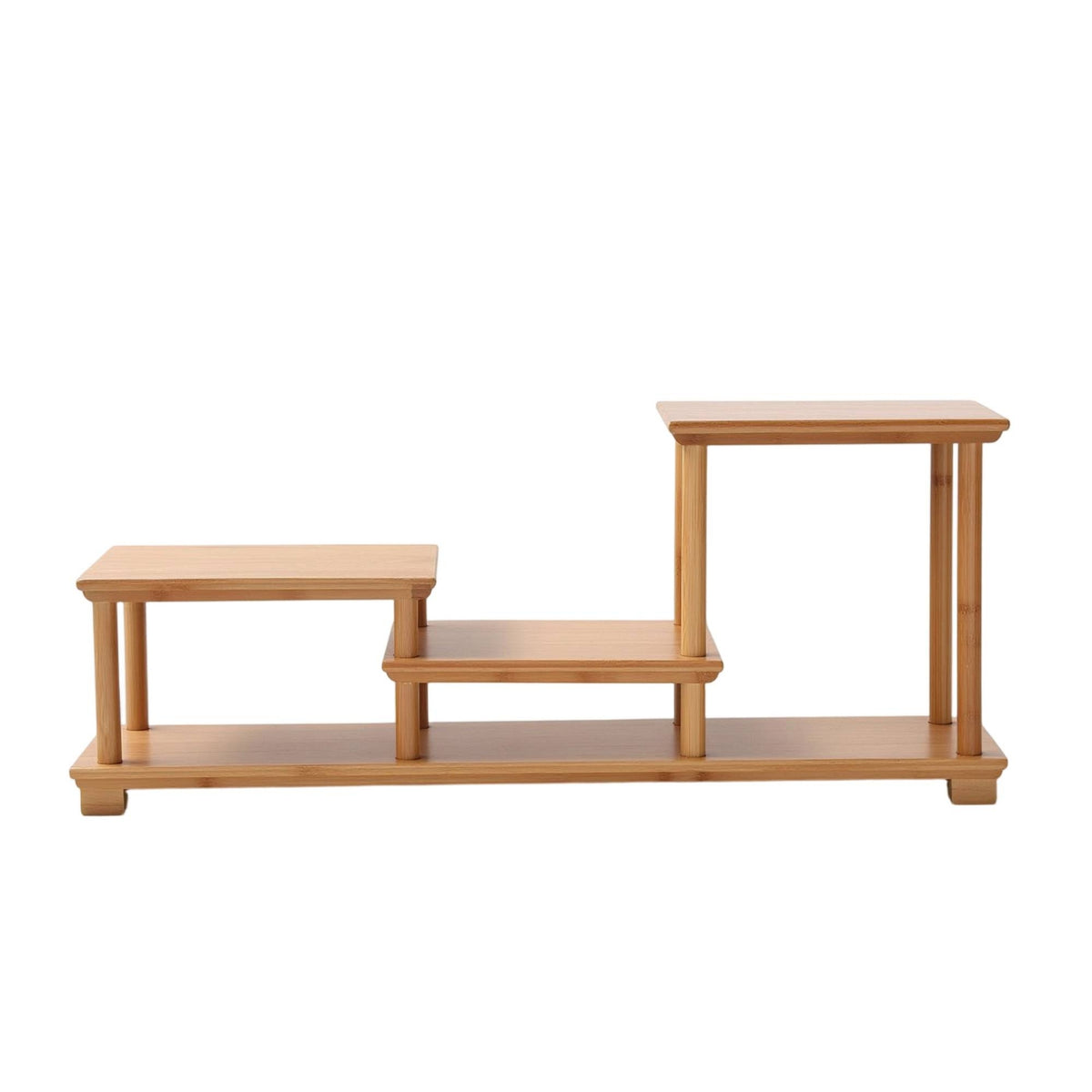 Bamboo Display Shelf Natural Wood Tone Shelving Unit Compact for Tea Lovers