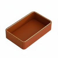 Gold Trim Cosmetic Organizer Light Luxury Style Ribbed Valet Tray Desktop Container for Entryway, Nightstand