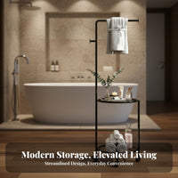 Mobile Design Wheeled Towel Valet with Hamper Space Saving Bathroom Organizer Rust-Proof Storage Trolley Multi-Functional for Homeowners, Families, Students, Laundry Room, Bedroom, Balcony