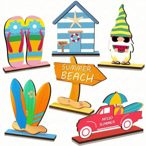 6 Pieces Beach Ornaments Coastal Table Centerpiece with Base Multicolor
