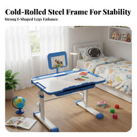 Adjustable Kids Study Desk Set Rounded Corners Height Adjustable Student Writing Table Non-Slip Foot Pads Kids Desk and Chair Set for Bedroom, Reading