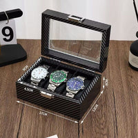 Carbon Fiber Watch Storage Box with Dust Protection, Multiple Slots