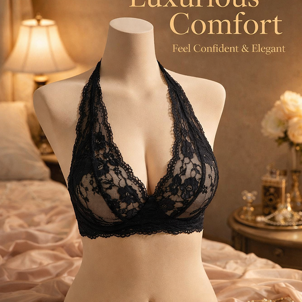 Push Up Bra for Women with Lace Trim and 3/4 Cup Design, Padded with Double Straps for Date Night, Comfortable Fit