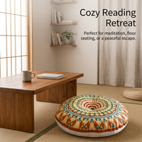 Bohemian Round Floor Pillow, Mandala Cushion, Tatami Cushion for Meditation, Lin #variant:Flower Story Pattern