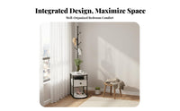 Nightstand with Coat Rack Multi-Functional Bedside Organizer Freestanding