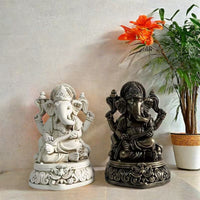 Elephant Deity Figurine Raised Scrollwork Seated Elephant Statue