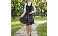 Pleated Cosplay Outfit with Vest Layered Cosplay Costume High-Neck School Outfit Sleeveless for Cosplayers