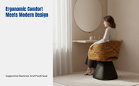 Bedroom Vanity Chair, Italian Minimalist Rotating Makeup Stool, Upholstered Round Backrest, Modern Luxury, Ergonomic, for Women