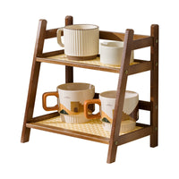 Ins Vintage Style Rattan Cream Color Double-Layer Desktop Storage Rack
