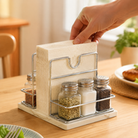 Napkin Holder for Kitchen Table, Modern Serviette Holder, Countertop Condiment Holder with Spice Rack, Weighted Non-Slip Table Caddy