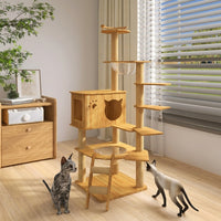 Cat Climbing Frame Activity Center with Round Base, Wood Grain Density Board Playground and Perch, Indoor Paradise for Large Cats with Hammock