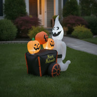 Ghost with Pumpkin Cart Lighted Ghost with Pumpkins in Cart Yard Decoration Waterproof Long-Lasting for Lawn, Garden
