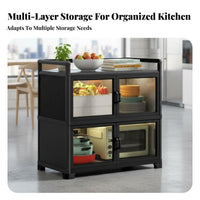 Kitchen Storage Cabinet with Doors Rust Resistant Metal Storage Cabinet on Wheels Heavy Duty Multi-Tier Kitchen Rack for Homeowners, Renters, Washroom