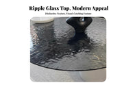 Water wave pattern Wavy Glass Top Table Designer Inspired Round Glass-Top Coffee Table Modern Design Living Room Furniture Easy to Clean for Interior Designers, Homeowners, Office Workers, Hotel Lobby, Lounge Area, Bedroom