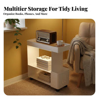 Narrow C-Shaped Table Space-Saving Nightstand 2-Tier Storage for Study, Students