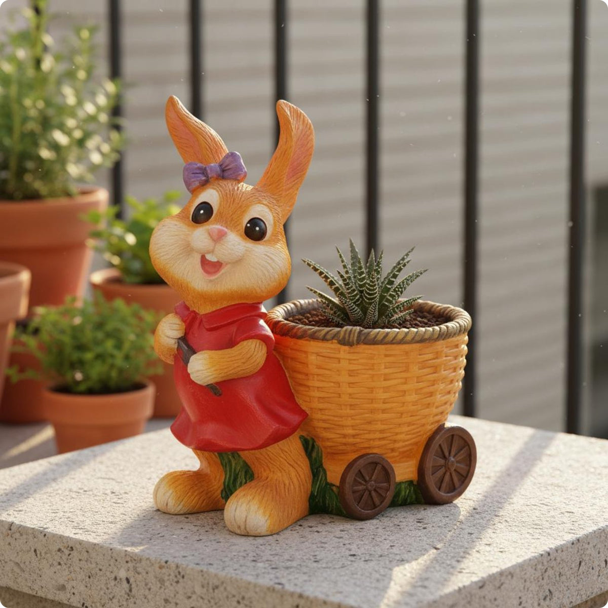 Bunny Flower Pot Sculpture Cute Resin Bunny Statue Seasonal Garden Decoration for Lawn, Balcony