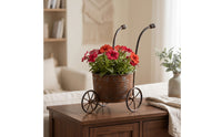 Iron Planter Cart Rustic Metal Planter with Wheels Weathered   with Wheels for Gardeners