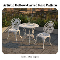 3 Pieces Rust-Proof Ornate 3-Piece Patio Set Weather-Resistant Scrolled Cast-Design Cafe Ensemble Elegant Design Outdoor Furniture Sturdy Construction for Cafe Owners, Gardeners, Homeowners, Garden, Courtyard, Balcony, Porch