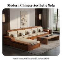 Walnut Wood Sofa Combination Double-Use Winter Summer Solid Wood Storage Sofa Modern Design Modular Sectional with Storage for Homeowners, Guests