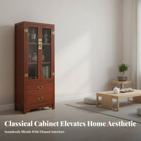 New Chinese Aesthetic & Appearance Glass Door Display Hutch Multi-Functional bookshelf Storage Furniture for Book Lovers, Collectors, Homeowners, Foyer, Living Room, Office