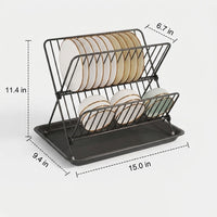 Dish Drying Rack and Drainer Rack, Foldable Carbon Steel X-Shaped Dish Drainer, Space-Saving Kitchen Dish Rack with Drip Tray for Modern Counter