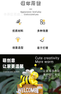 跨境可爱小蜜蜂欢迎牌灯树脂摆件户外花园庭院阳台场景布置装饰品