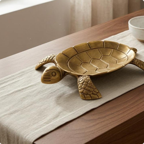 Decorative Brass Turtle Tray Hand-Carved Golden Appearance Jewelry Dish Compact Size Decorative Metal Trinket Bowl for Home Decor