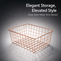 Bathroom Storage Wire Basket with Handle and Decorative Electroplated Finish, Metal Organiser for Pantry and Books, Tapered Design for Shelves