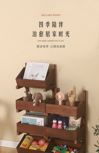 实木置物架落地式多层置物架客厅装饰水果素菜收纳架木质展示架