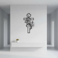 Floral Cross Sign Long-Lasting Material Religious Symbol Modern Outline