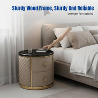 Solid Wood Round Bedside Table, Marble Top, Nordic Storage