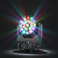 4 in 1 Moving Head Light with Bee-Eye Lens Pivoting RGBW LED Stage Light Beam Lighting Digital Multiplex for Performers, Dance Floors, Taverns, Weddings